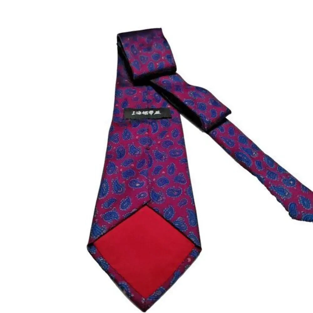 Shanghai‎ Tie Company Asian China Office Men Silk Tie Burgundy Paisley Design